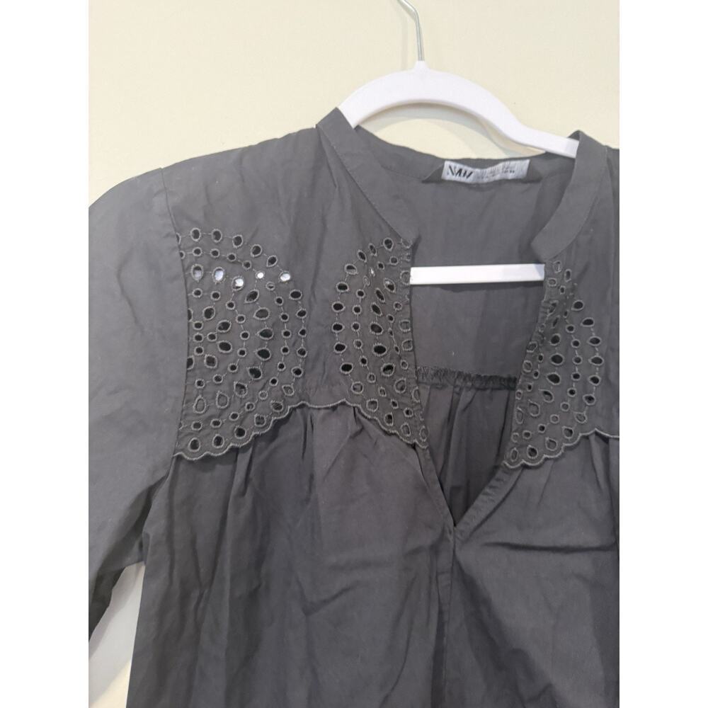 ZARA Eyelet Short Dress Long Sleeve Tiered Ruffle Size Medium 2349